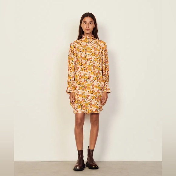 SANDRO Filipa Floral Pintuck Shirt Dress